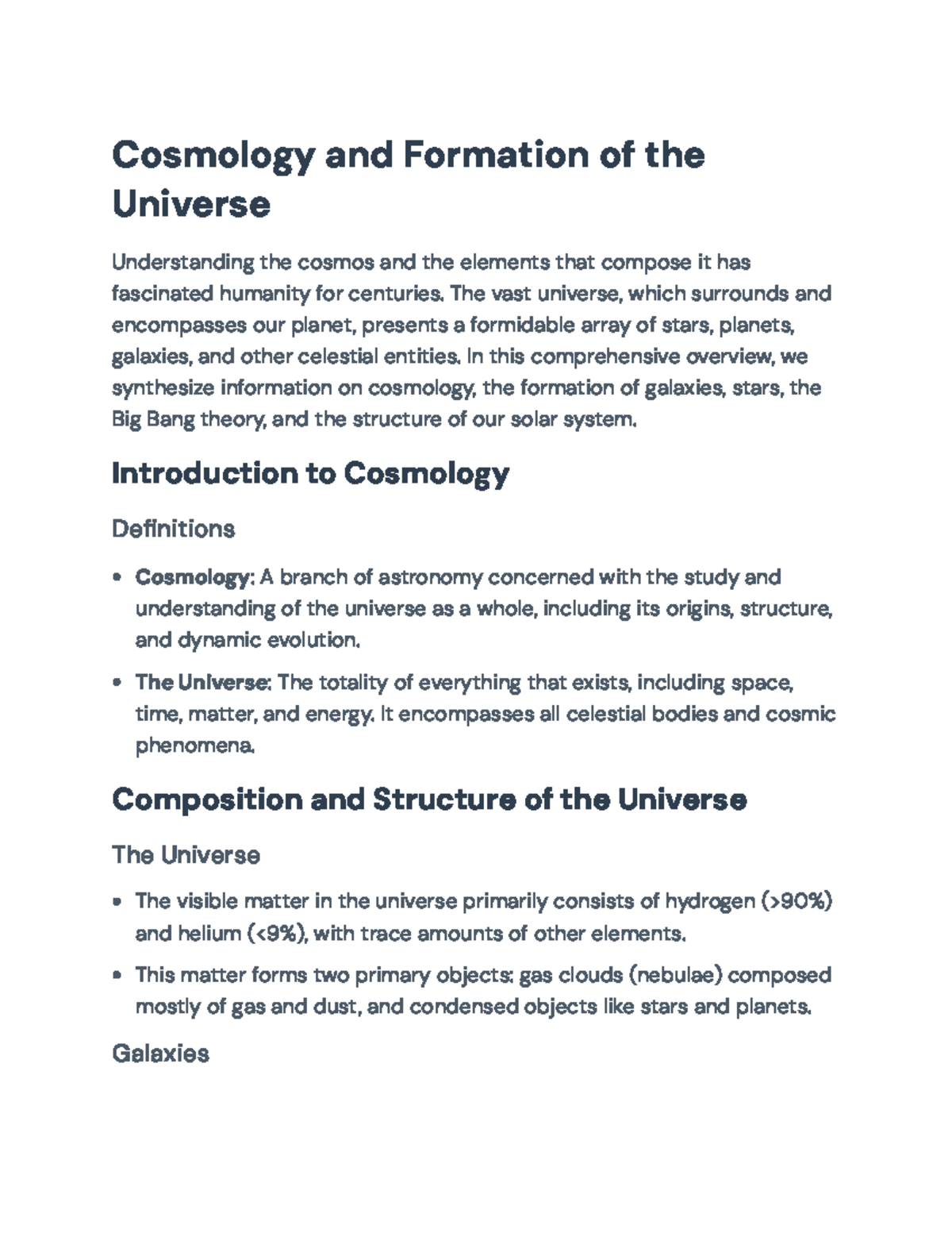 Cosmology and Formation of the Universe Overview (Astronomy 101 ...