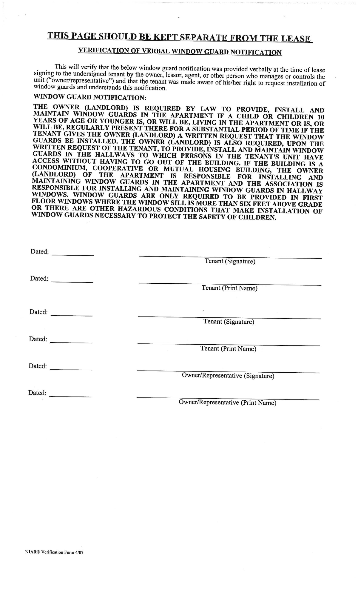 Window Guard Notification Verification for NJ Residential Lease - Studocu