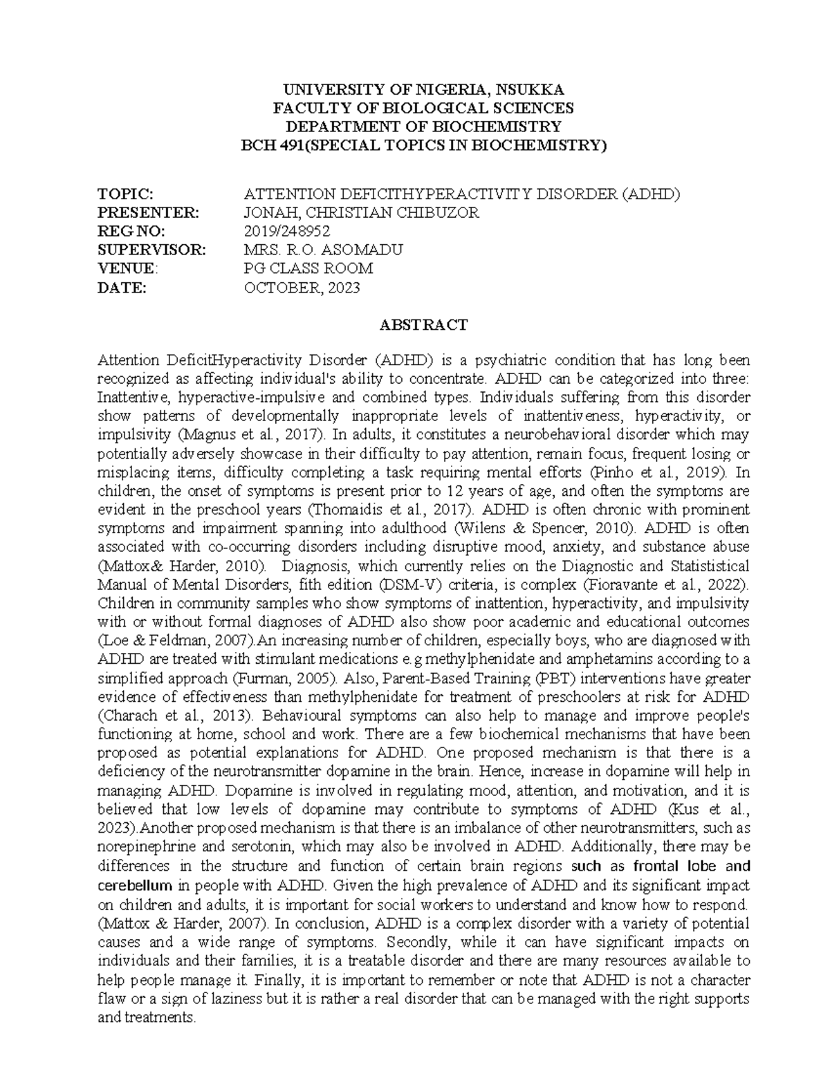 Abstract C - UNIVERSITY OF NIGERIA, NSUKKA FACULTY OF BIOLOGICAL ...