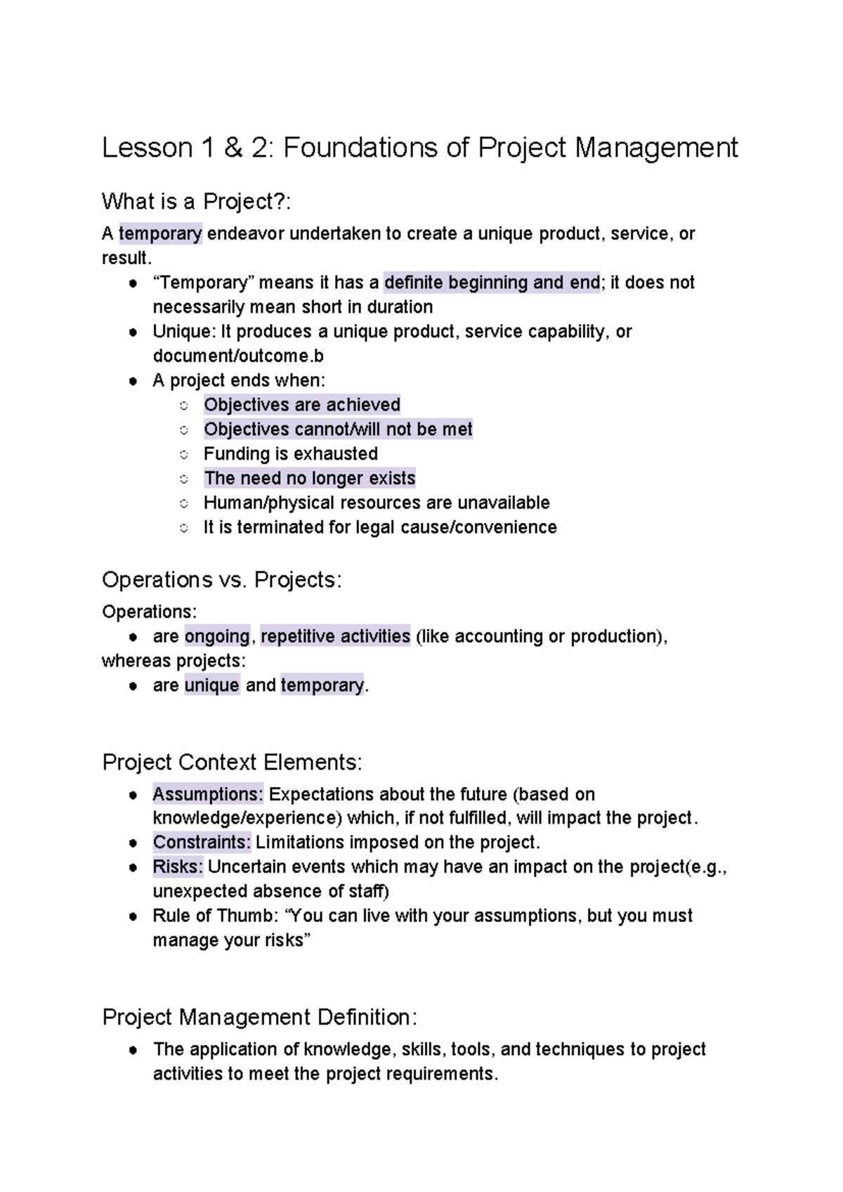 Lesson 1-2: Foundations of Project Management - Key Concepts and ...