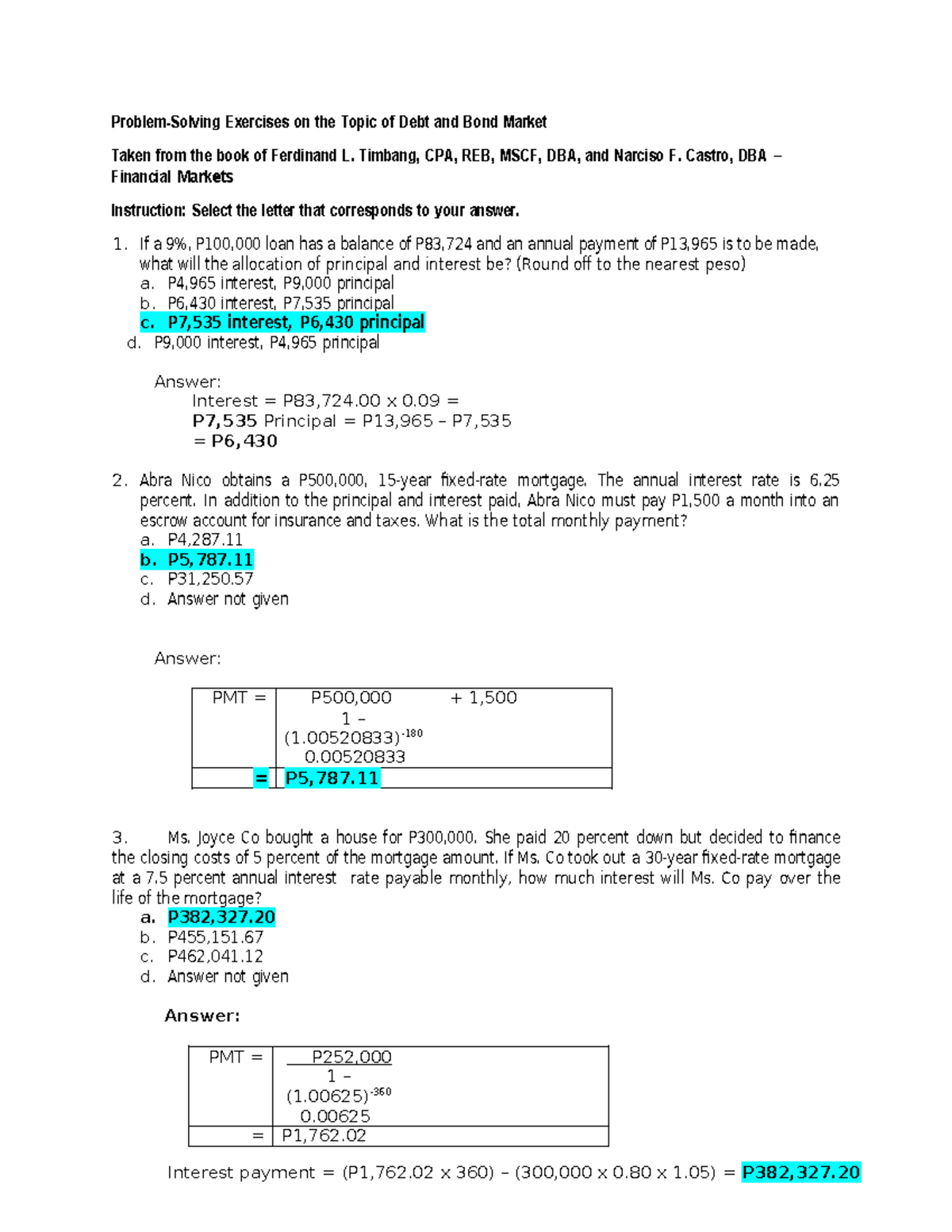 Problem Solving on Debt and Bond Market Exercises (FIN 101) - Studocu