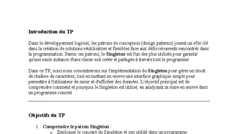 TP Java: Implémentation du Design Pattern Singleton en Programmation ...