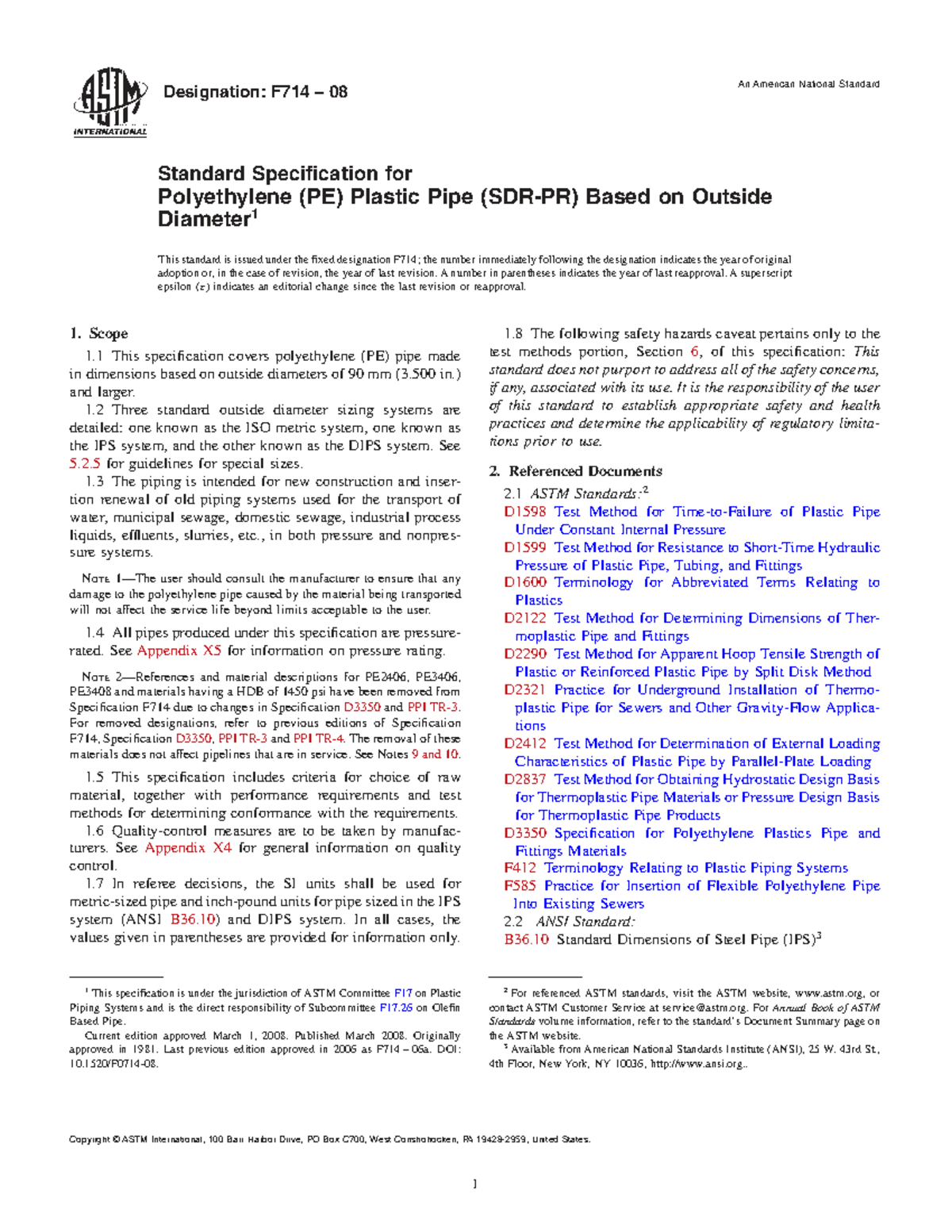 ASTM F714 08 Standard Specification for Polyethylene Pipe - Studocu