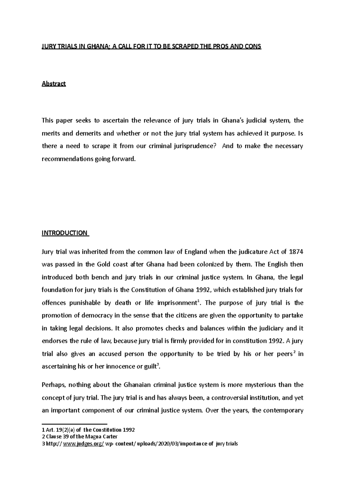 A Critical Evaluation of Jury Trials in Ghana: Pros and Cons Analysis ...