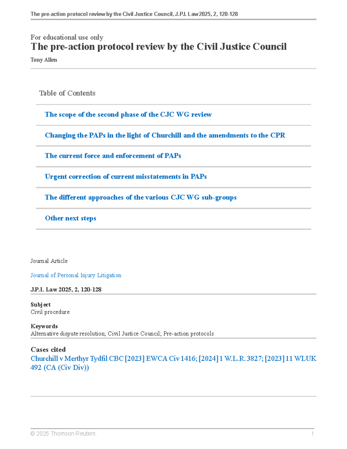 The Pre-Action Protocol Review: Insights from the Civil Justice Council ...