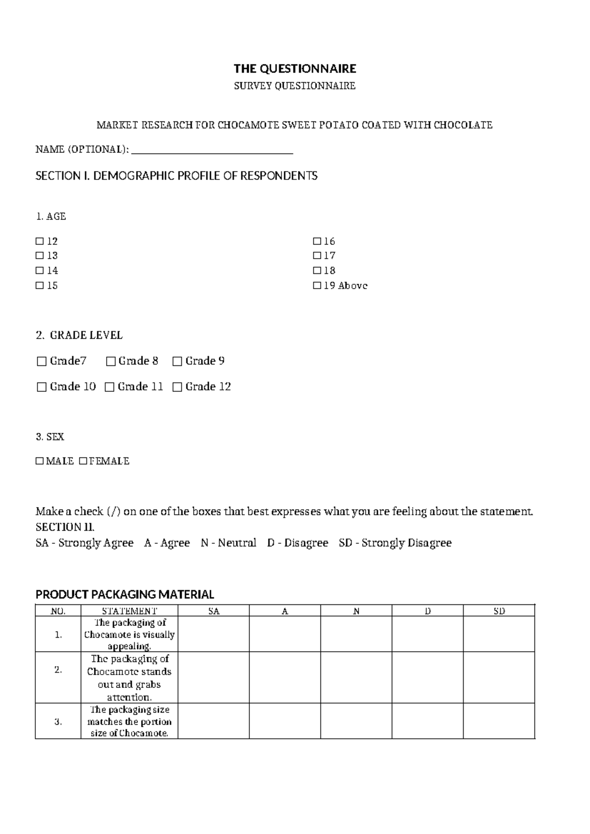 Chocamote Market Research Survey Questionnaire - Studocu