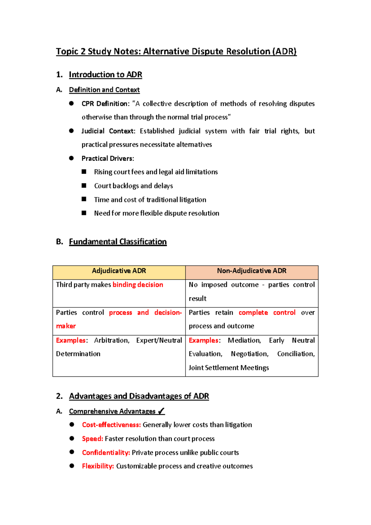Topic 2 Study Notes: Alternative Dispute Resolution (ADR) - Civ Lit ...