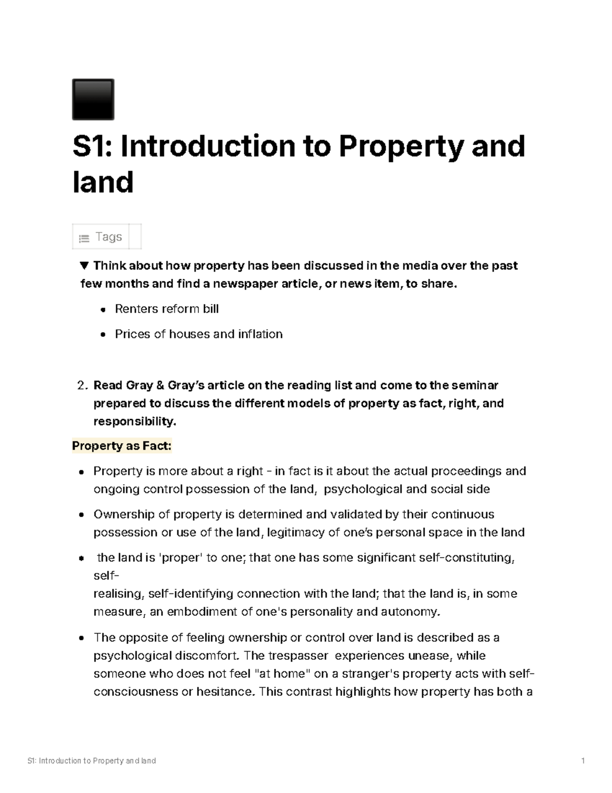 S1- Introduction to Property and Land - ⬛ S1: Introduction to Property ...