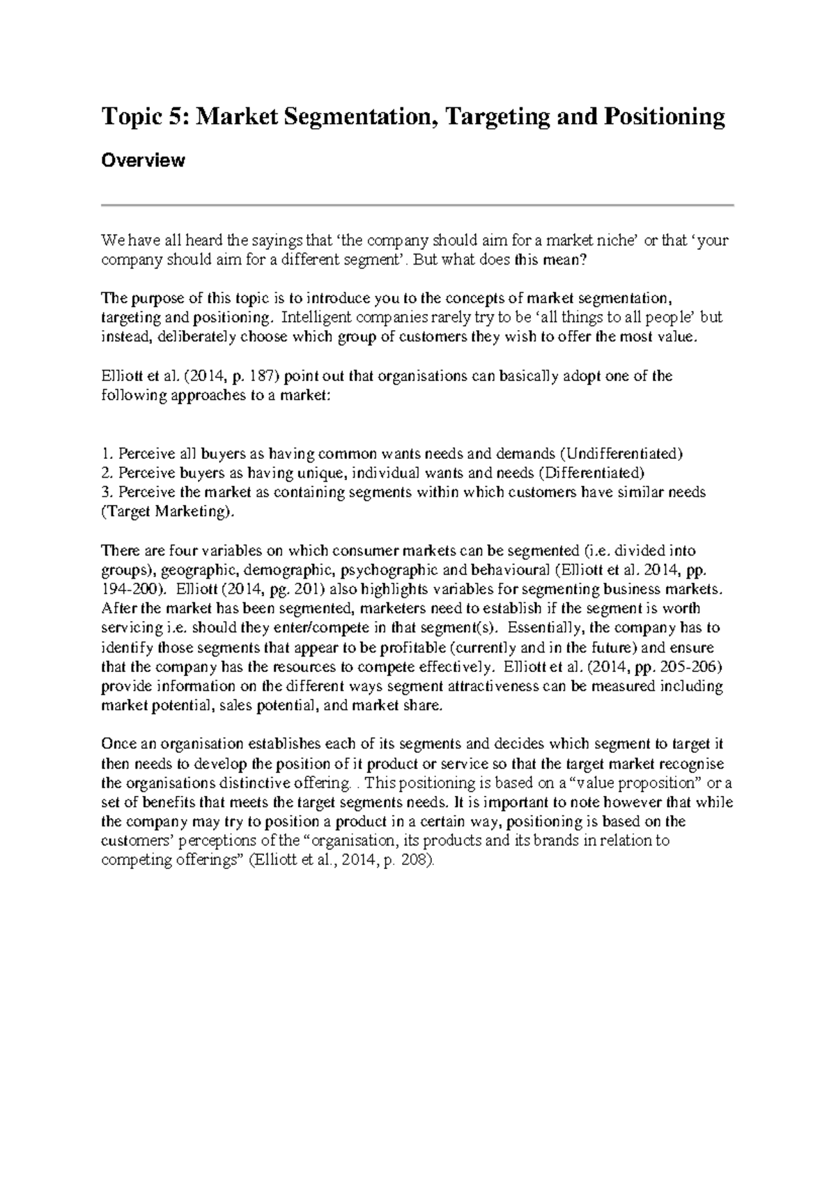 Topic 5.Segmentation and Target Markets doc - Topic 5: Market ...