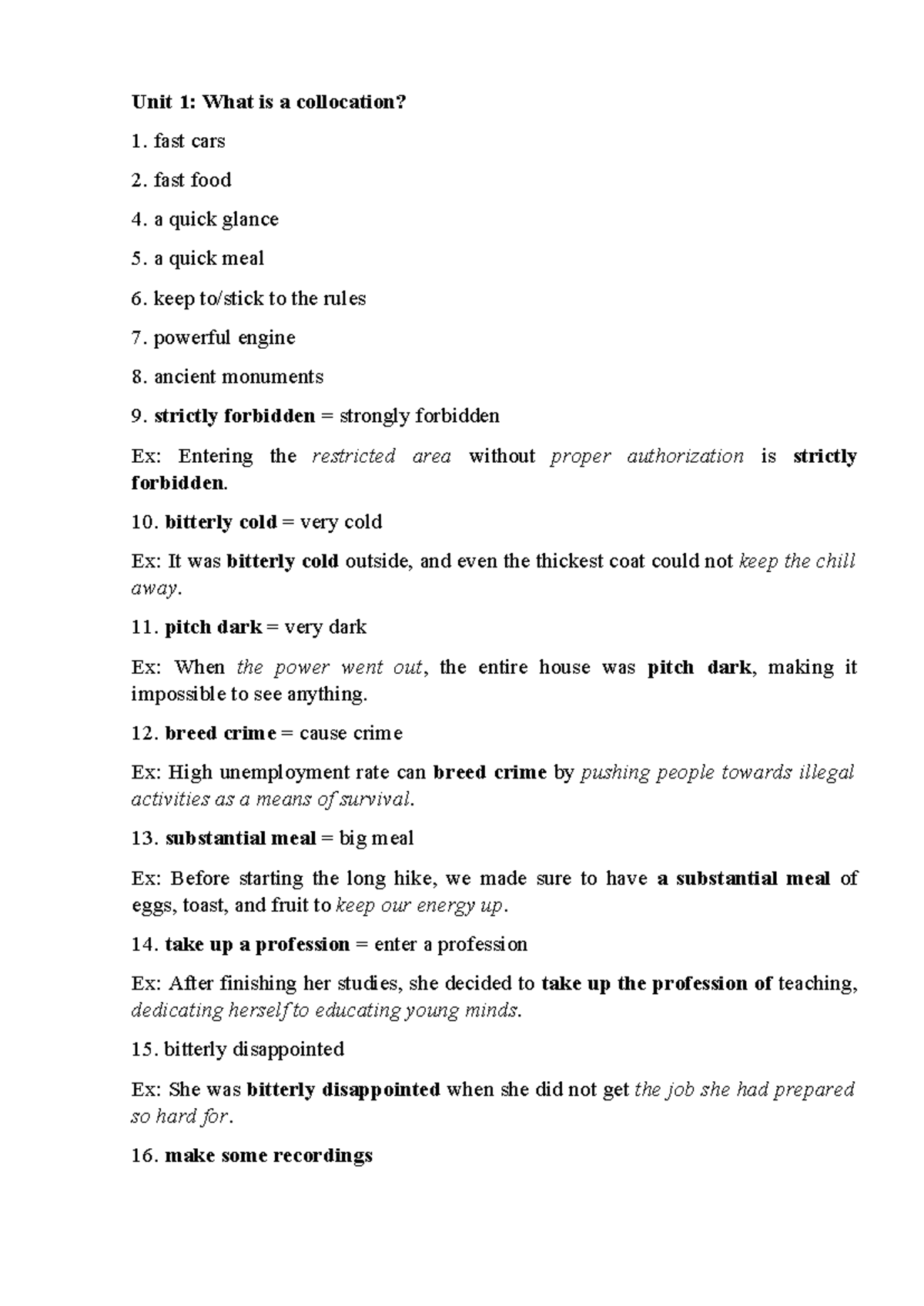 English Collocations in Use: Unit 1 & 2 Overview and Examples - Studocu
