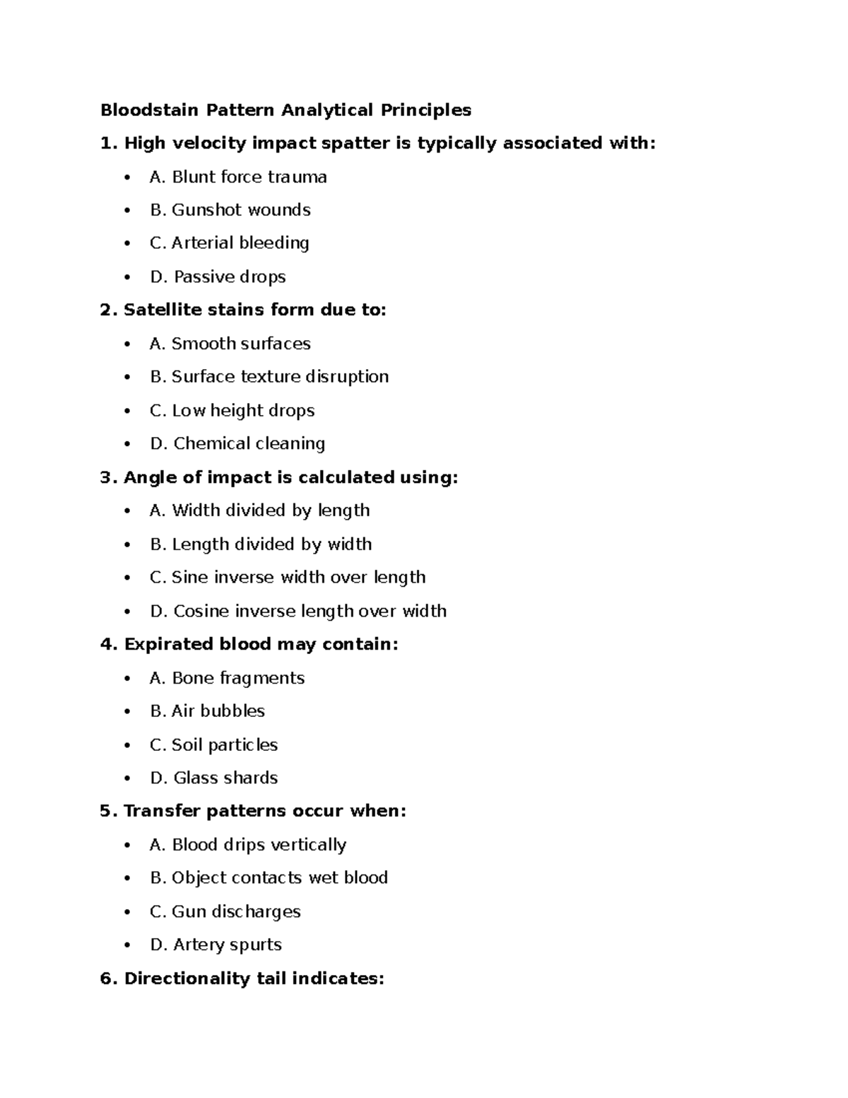Bloodstain Pattern Analysis: Key Concepts & Quiz Answers - Studocu