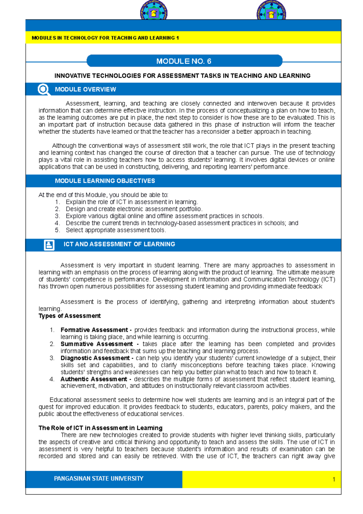 Innovative Assessment Technologies in Teaching - Module 6 - Studocu