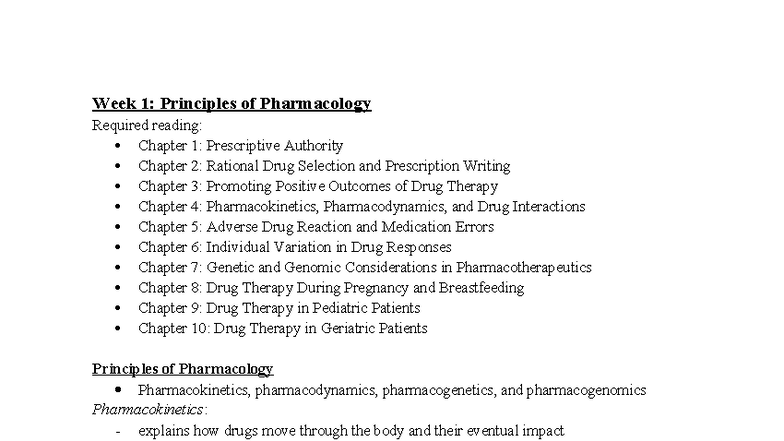 Week 1: Principles of Pharmacology - Key Concepts and Readings - Studocu