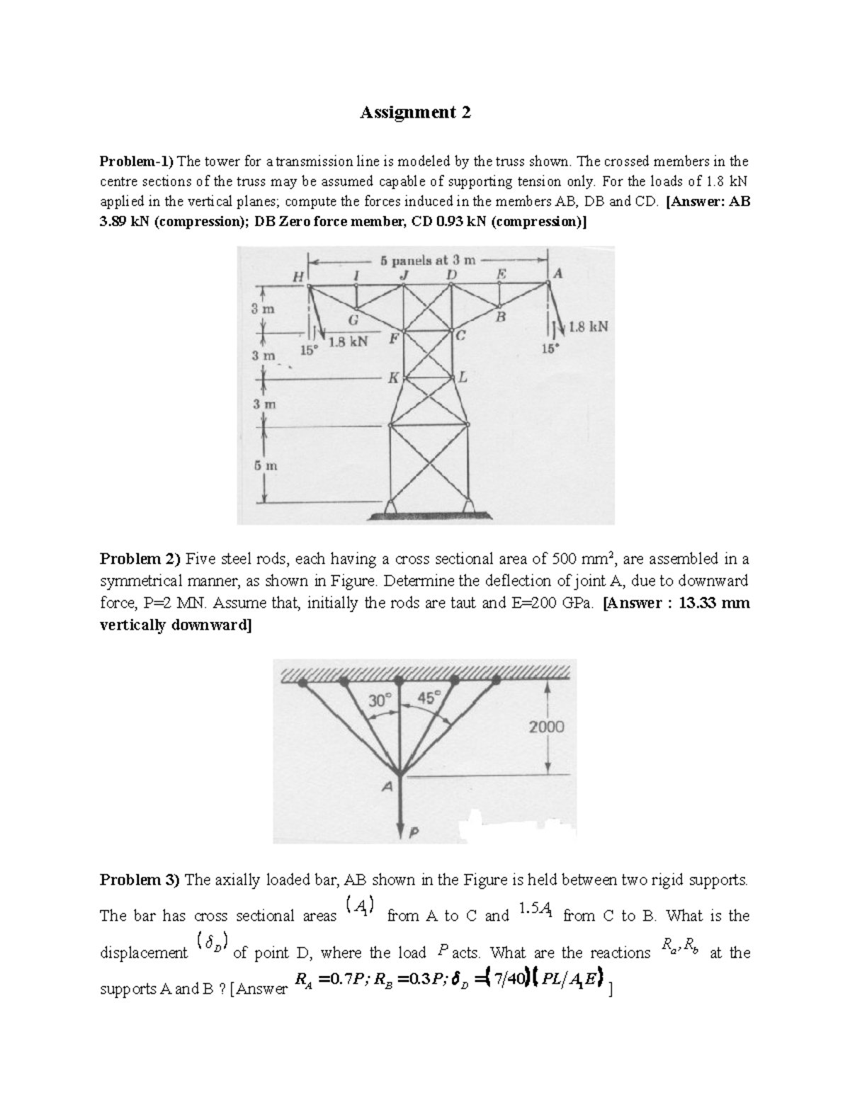 ENGR 201: Assignment 2 - Analysis of Truss and Structural Problems ...
