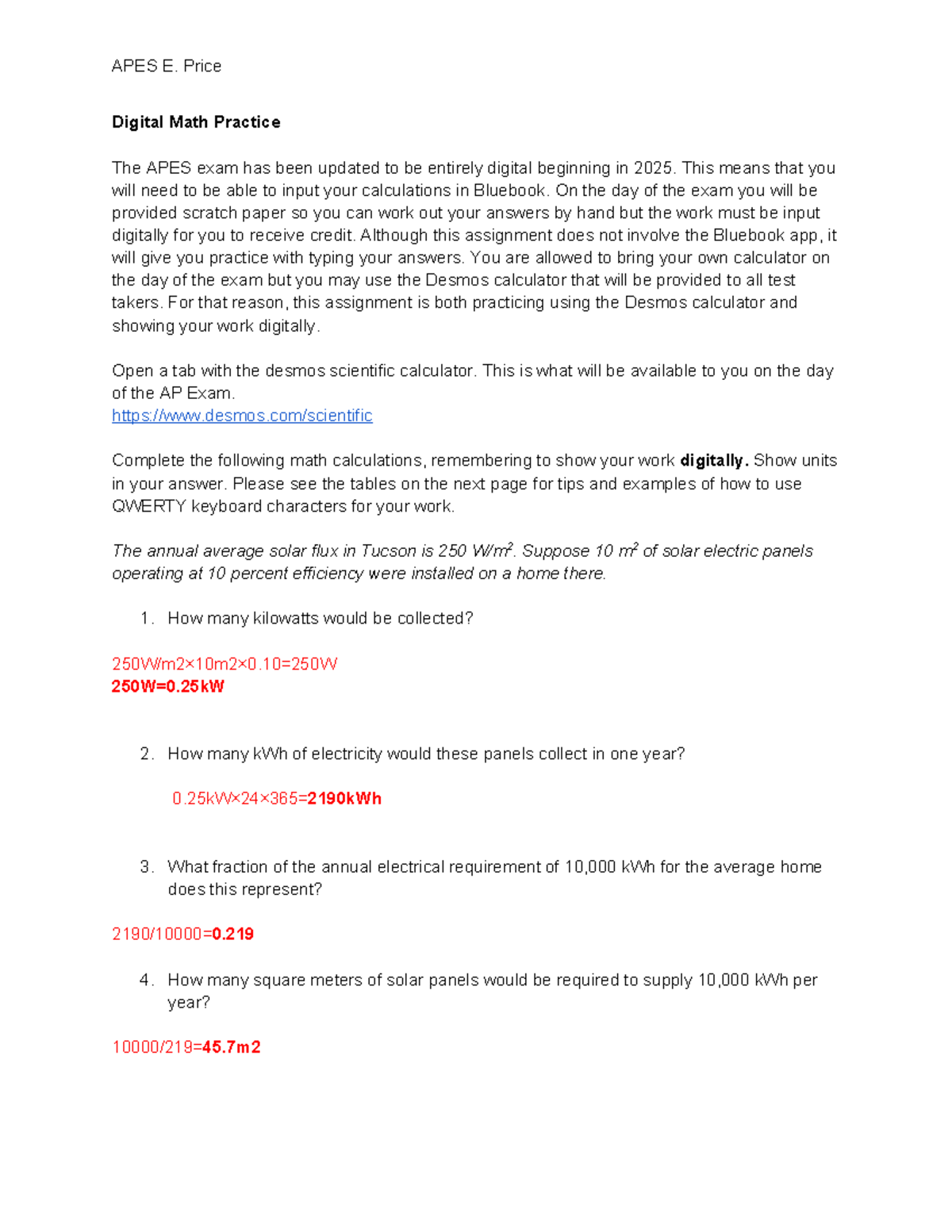 Digital Math Practice 3: APES Exam Preparation for 2025 - Studocu