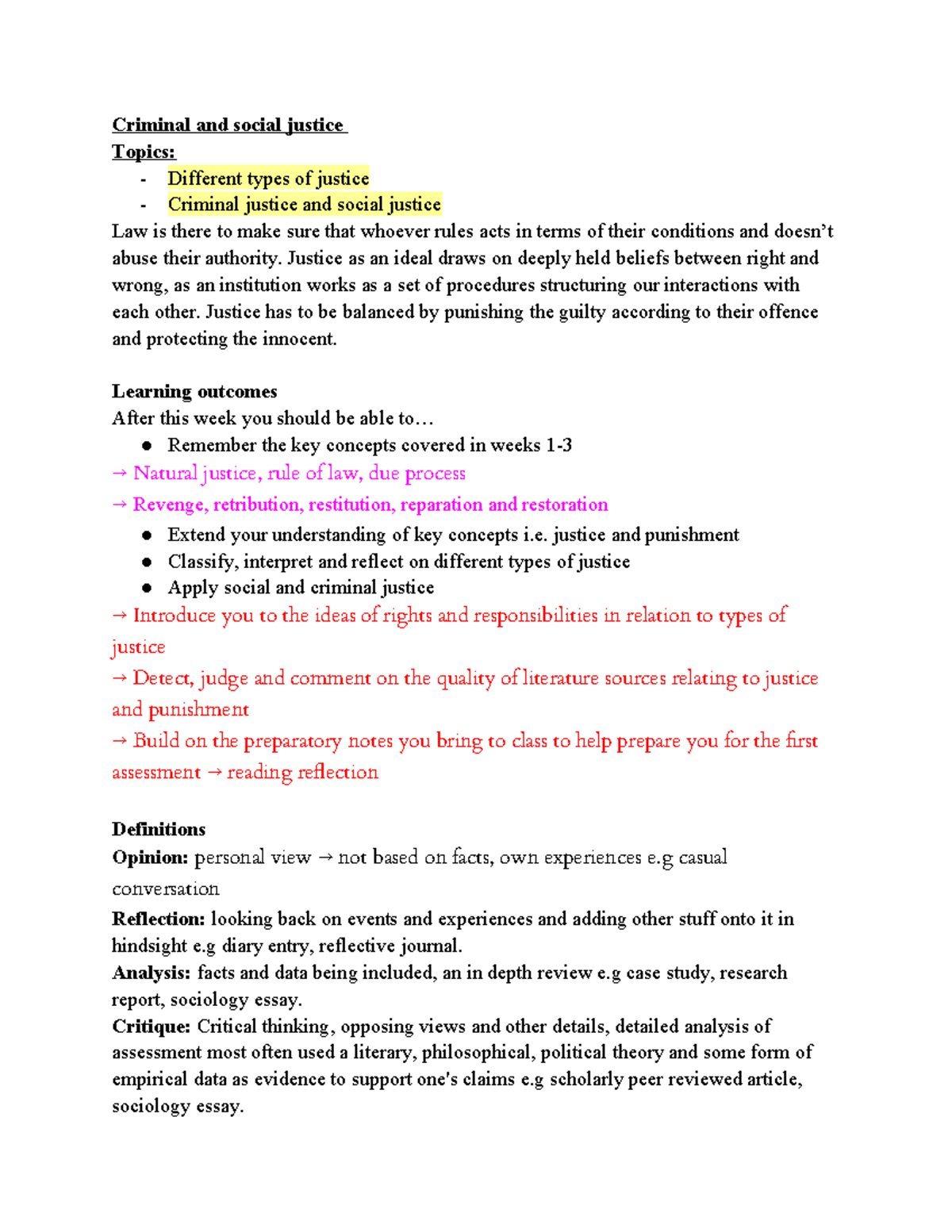 Lecture 3: Justice I - Understanding Criminal and Social Justice - Studocu