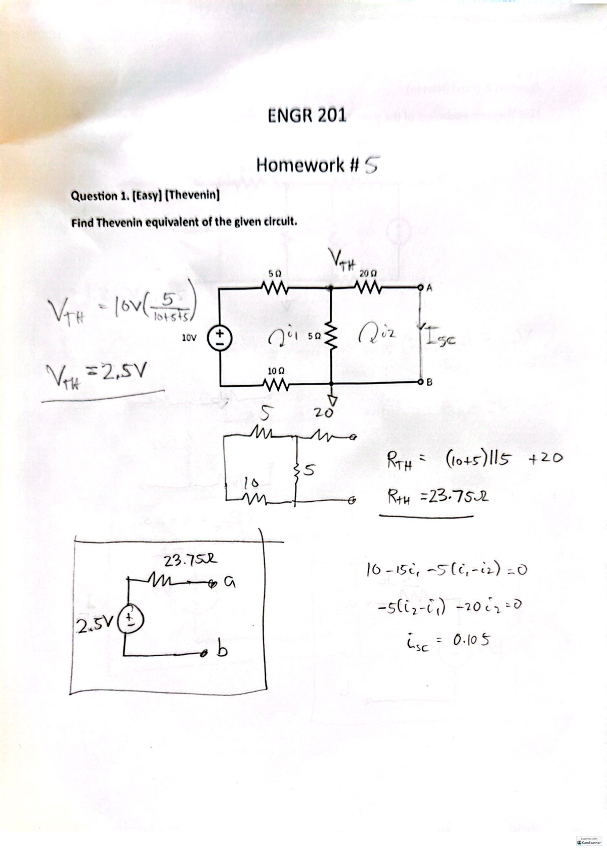 ENGR201HW5 - Thevenin and Norton Equivalents: Homework 5 Solutions ...