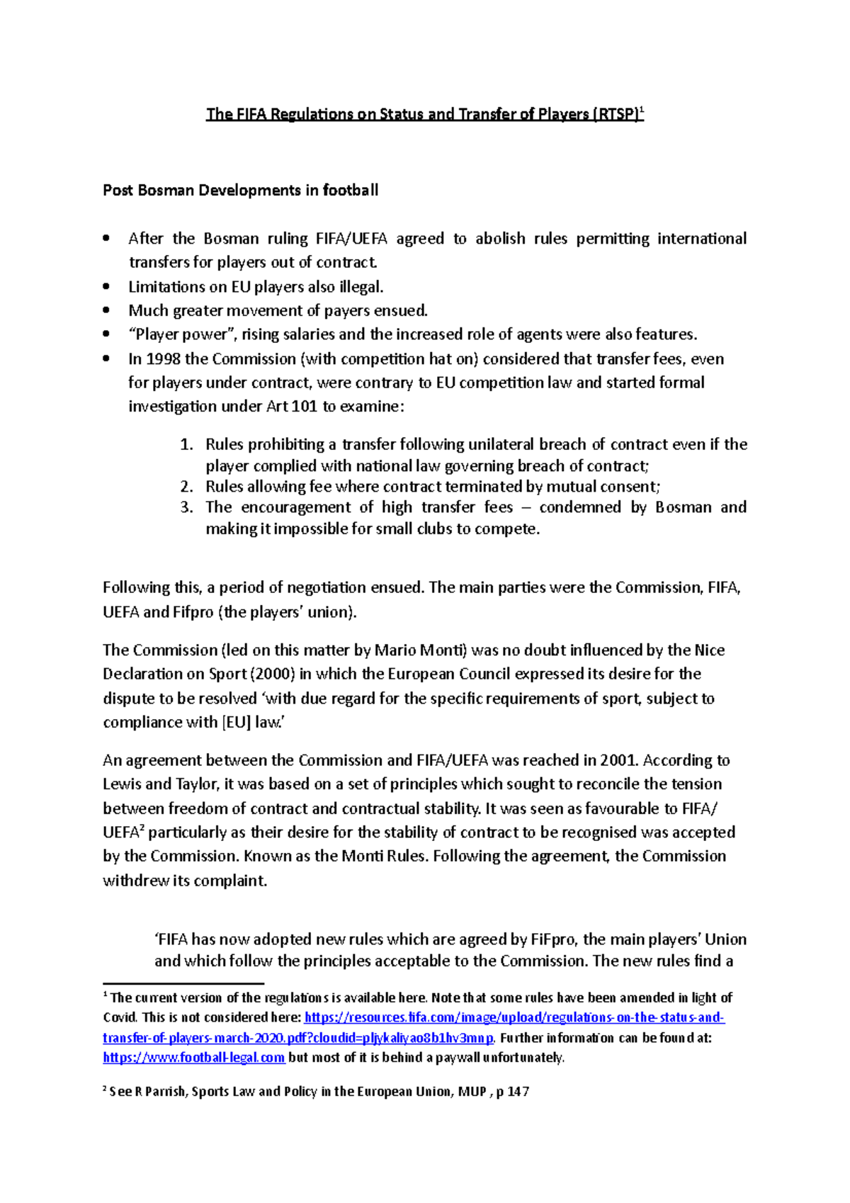 Summary of the RSTP rules - The FIFA Regulations on Status and Transfer ...