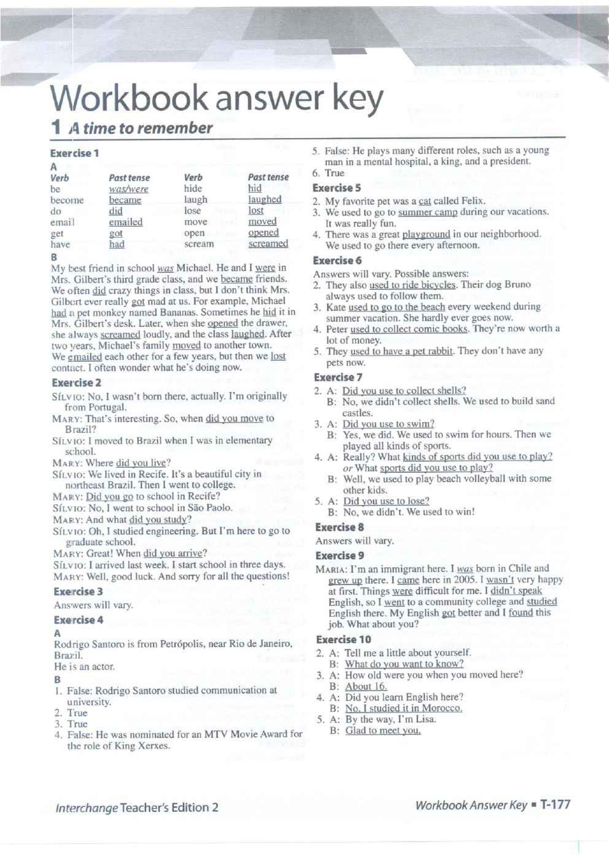 Interchange 2 Workbook Answers & Key for Exercises and Activities - Studocu