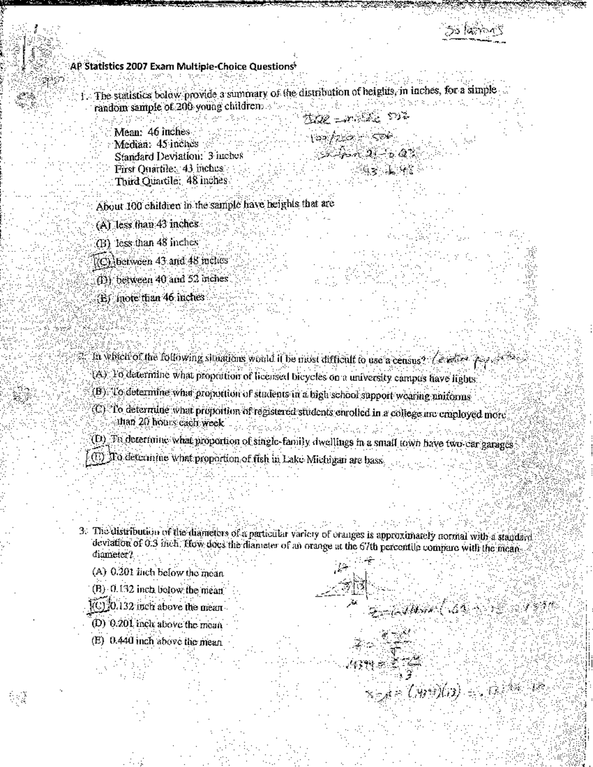AP Statistics 2007 Exam MC Solutions and Analysis - Studocu