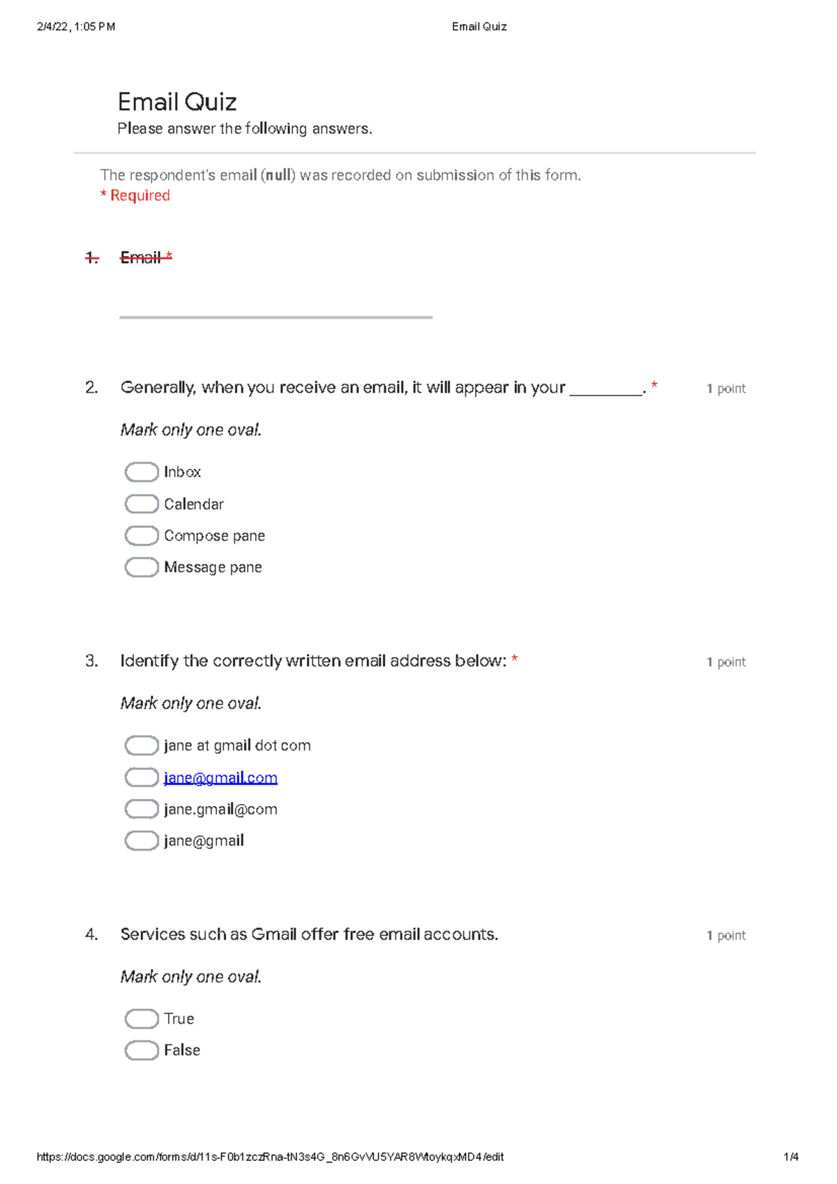 Email Quiz - Google Forms (Midterm Review) - Studocu