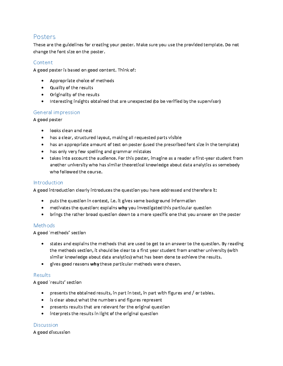 Poster Creation Guidelines for Data Analytics Course - Studeersnel