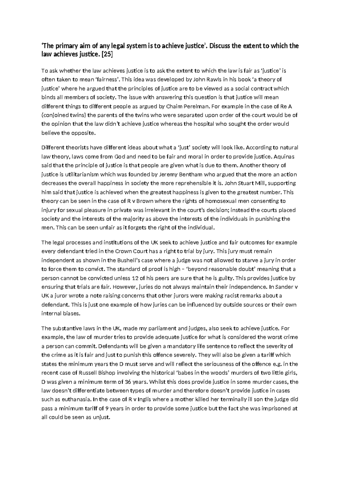 Law and Justice: Analyzing Legal Fairness and Its Limitations - Studocu