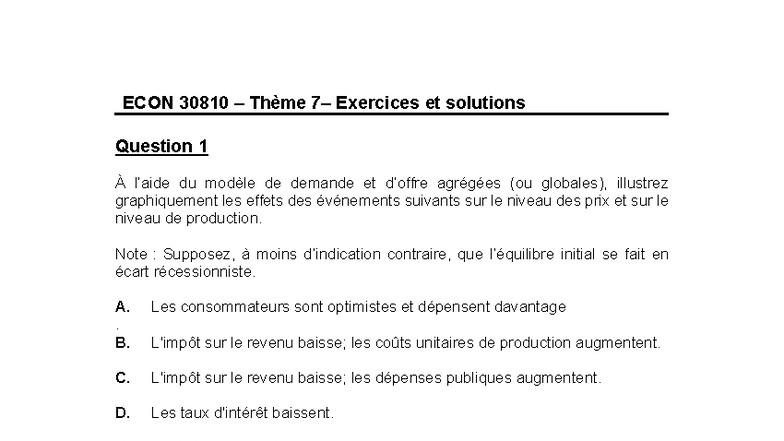 ECON 30810 Thème 6 Exercices Complets et Solutions - Studocu