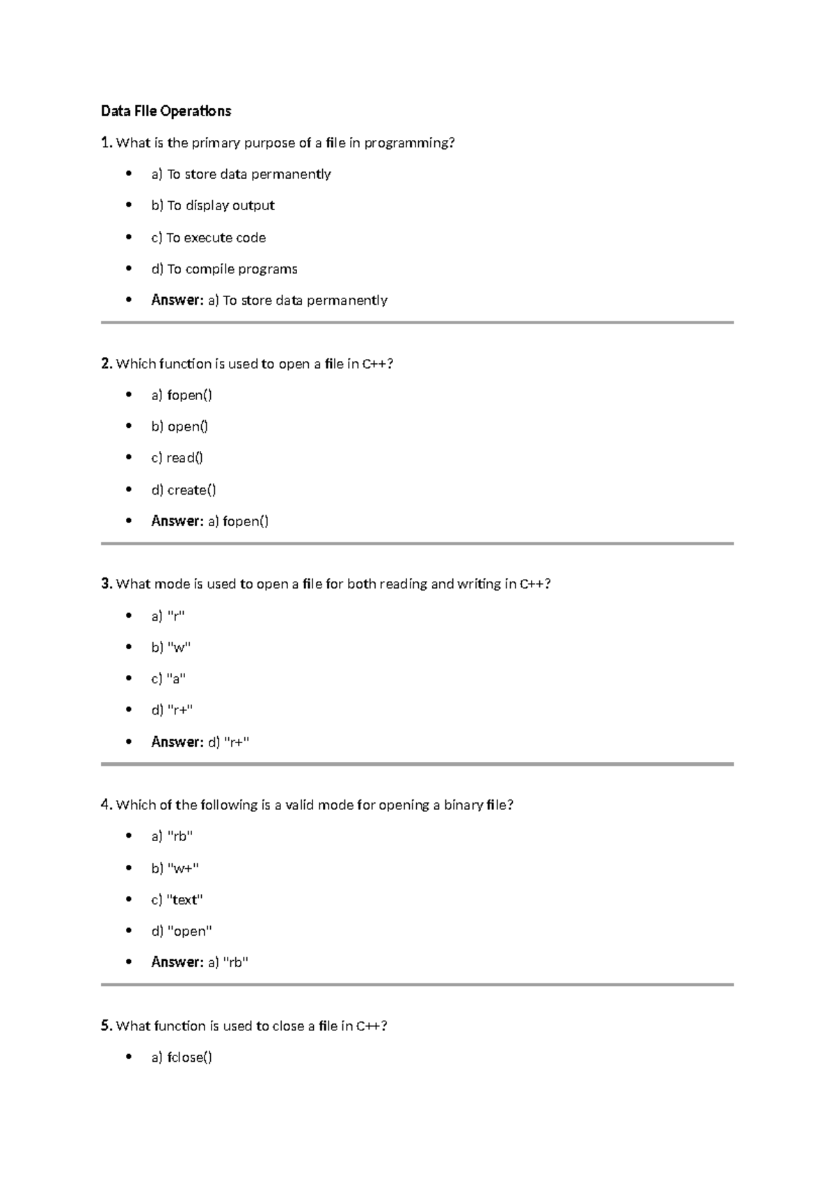 CSE202 Theory MCQ: Data File Operations & Object-Oriented Concepts ...