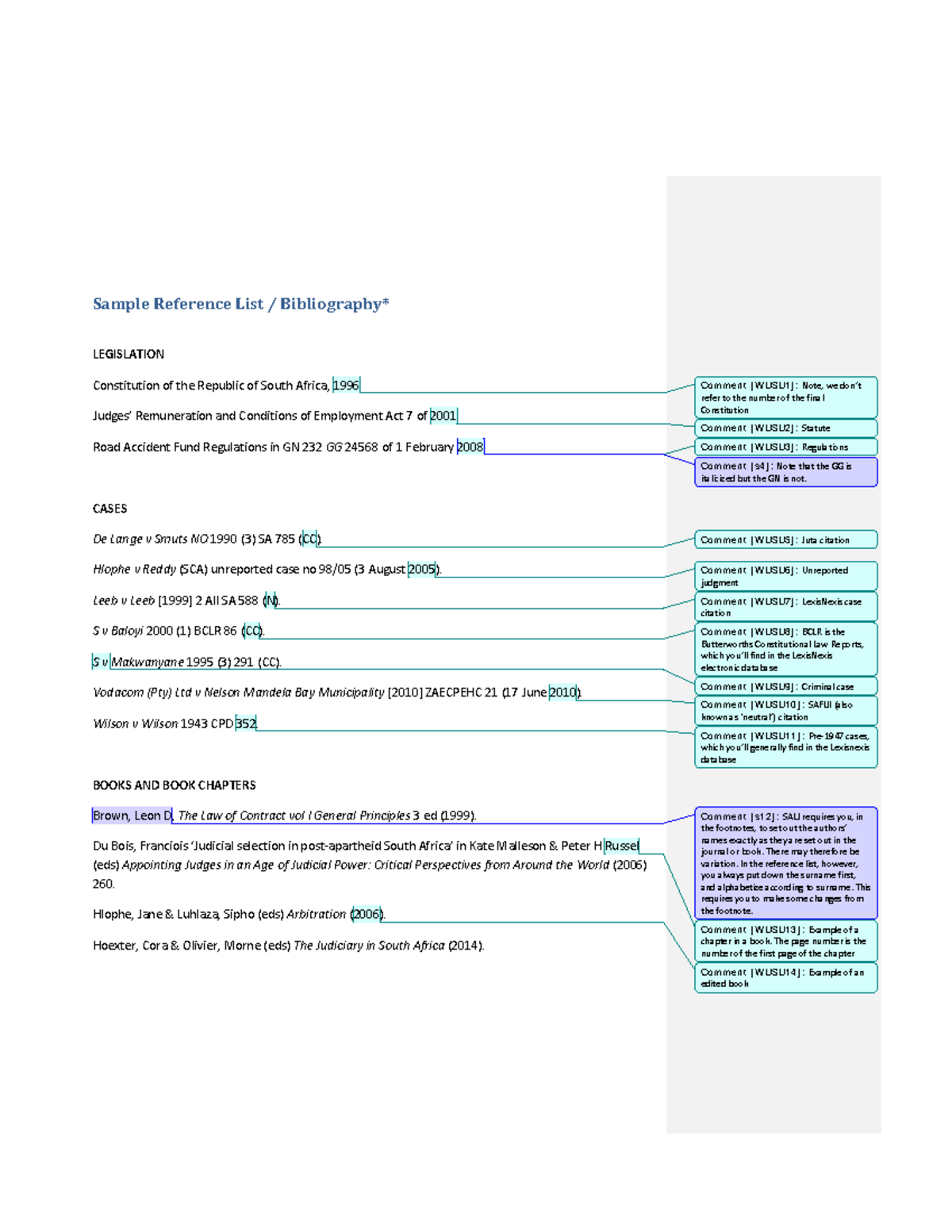 Sample Reference List for Legislation and Case Law (LAW 101) - Studocu