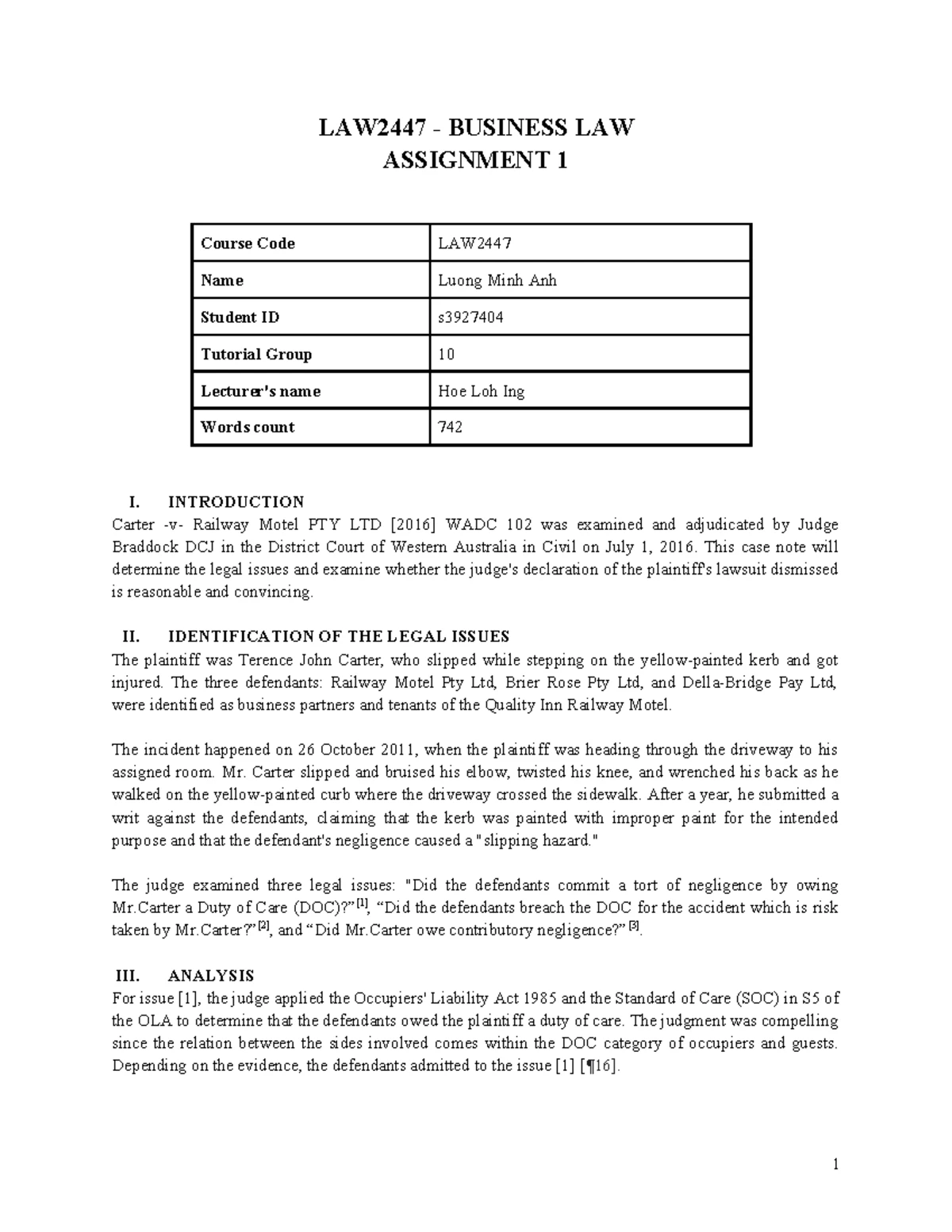 Business Law Assessment Task 3 - LAW2447 Case Study Analysis - Studocu