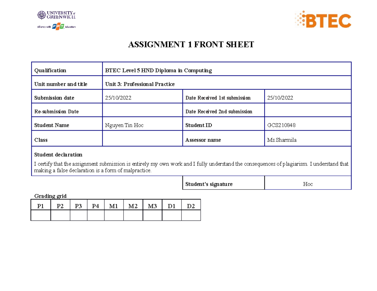 GCS210848 Nguyen Tin Hoc-Assignment 1 - ASSIGNMENT 1 FRONT SHEET ...