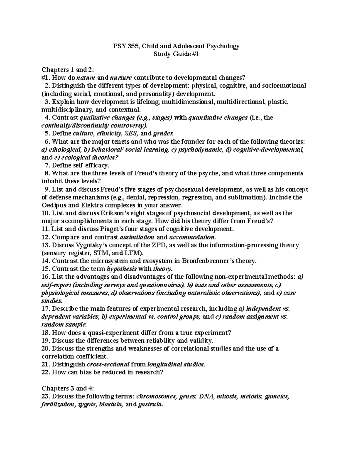PSY 355, Comprehensive Study Guide for Child and Adolescent Psychology ...