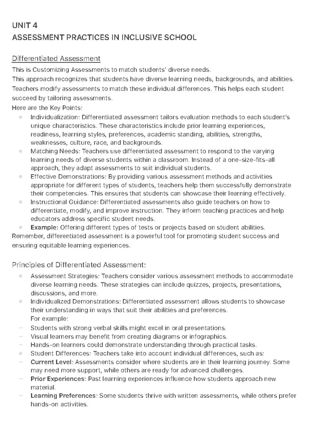 UNIT 4 - Assessment Practices in Inclusive Education (EDU 101) - Studocu