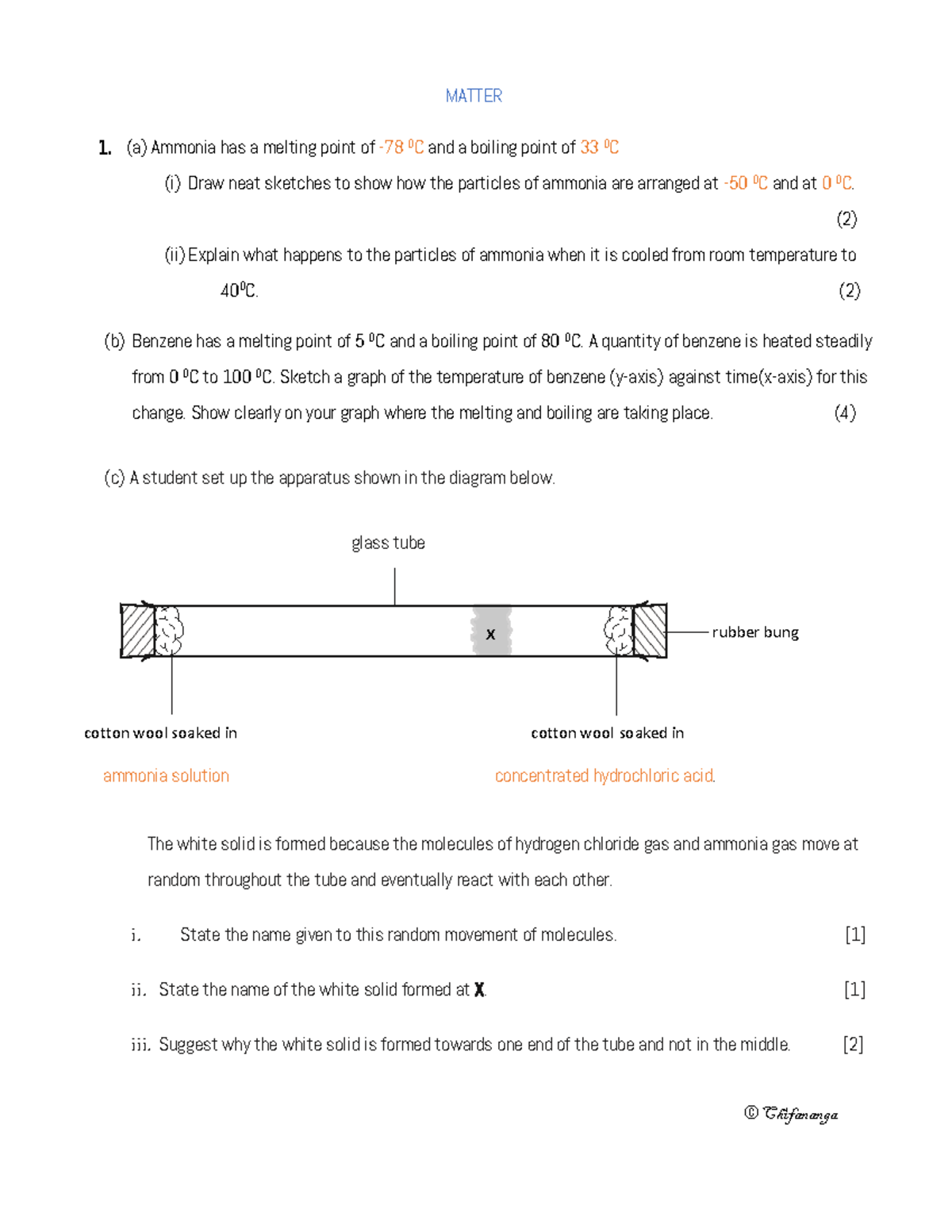 Chemistry Revision Questions 1-0: Kinetic Theory & Experimental ...