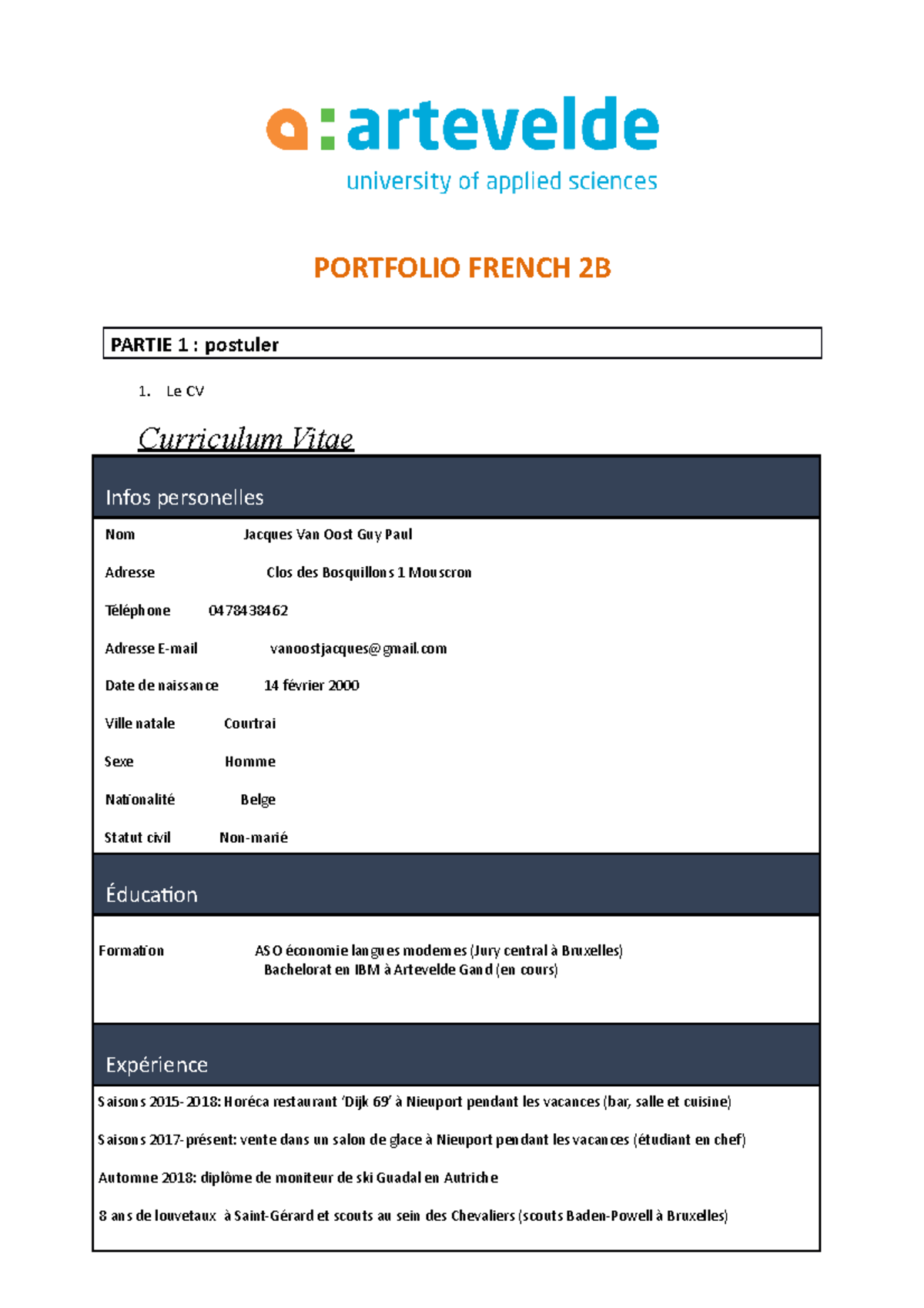 2021 Portfolio-2 ingevuld voorbeeld - PORTFOLIO FRENCH 2B PARTIE 1 ...