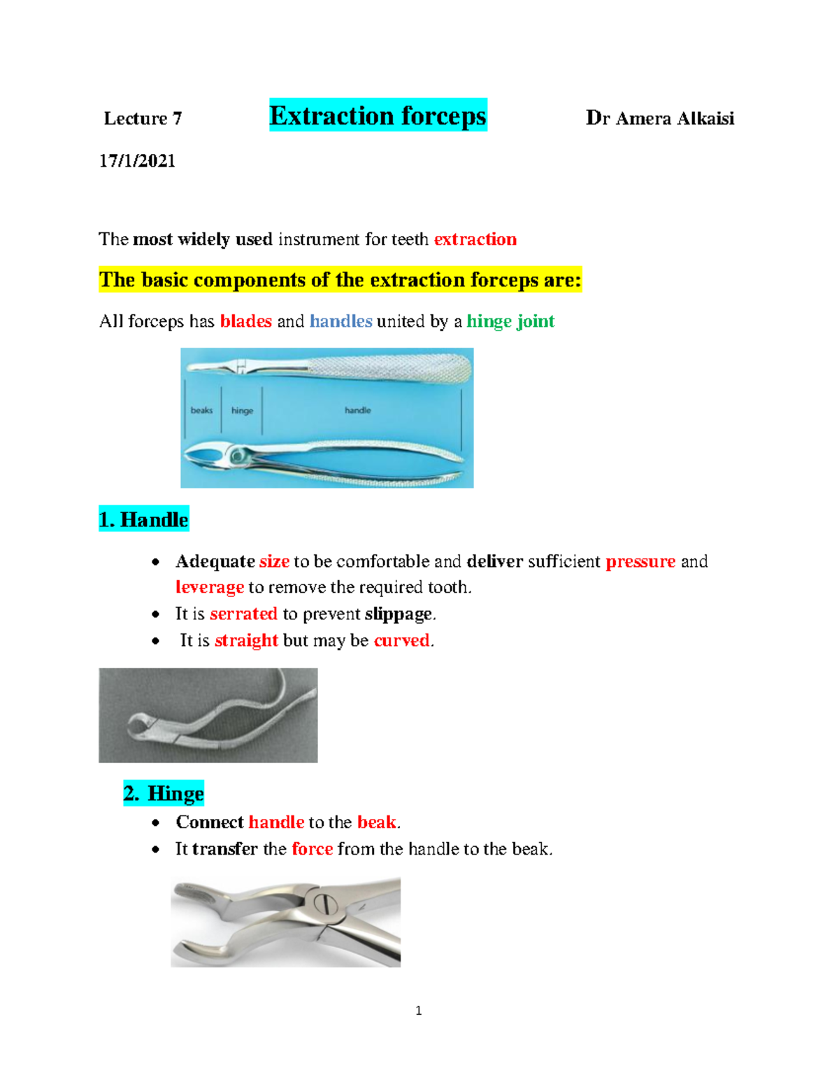Oral Surgery Lec 7: Detailed Overview of Extraction Forceps - Studocu