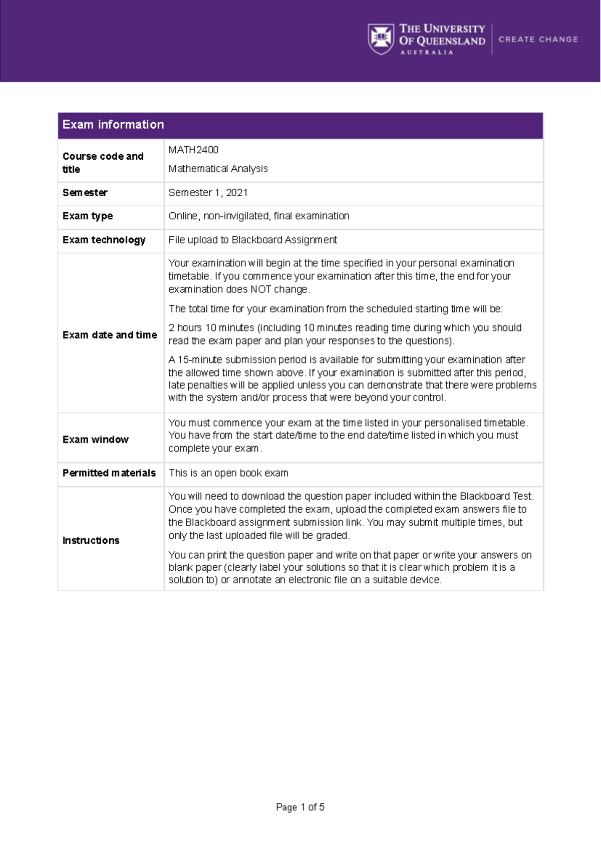 MATH2400 Mathematical Analysis Final Exam Info - Semester 1, 2021 - Studocu