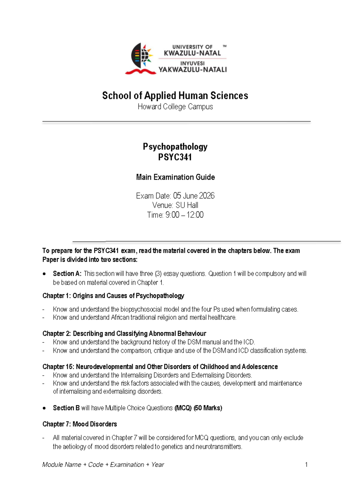 PSYC341 Final Exam Guide: Psychopathology Overview & Key Topics - Studocu