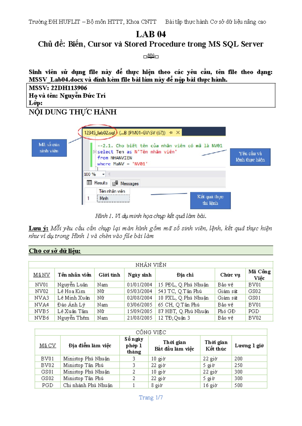 22DH113906 Lab04 - Biến, Cursor và Stored Procedure trong MS SQL Server ...