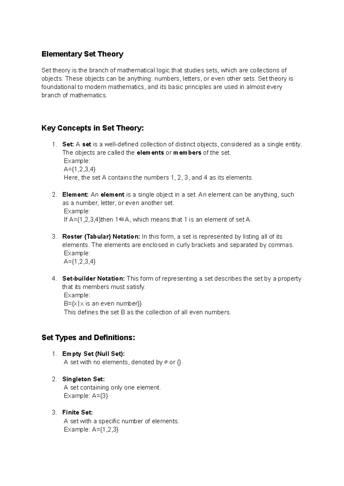 Elementary Set Theory - Set - Elementary Set Theory Set theory is the ...