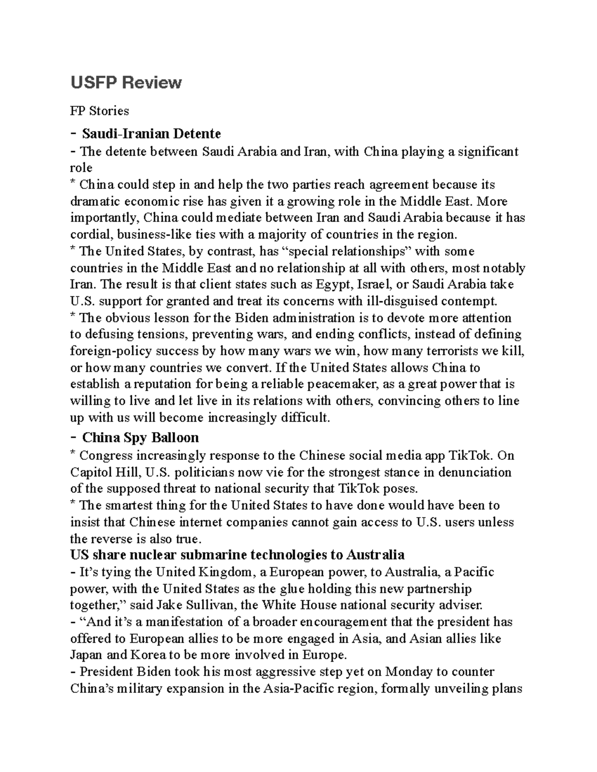 USFP 101: Midterm Review on International Relations & Realism - Studocu