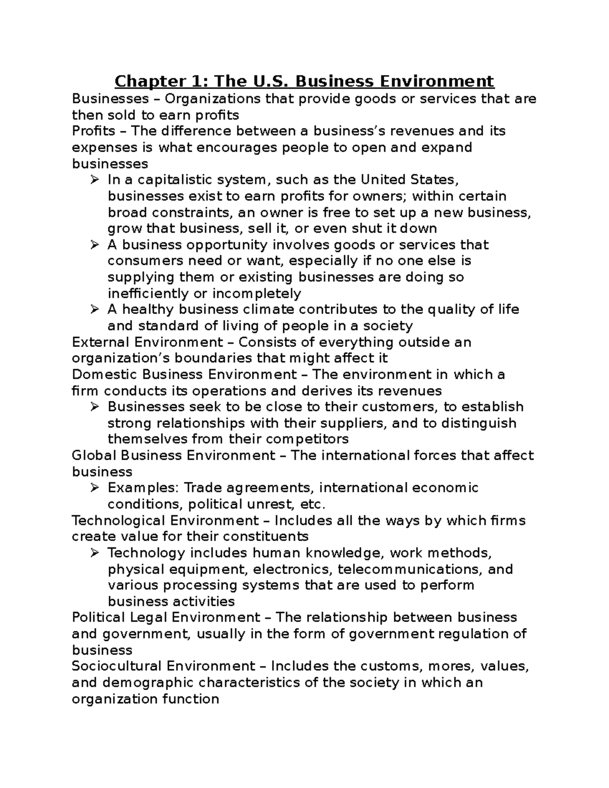 BUS 101: Chapter Notes on Business Environment and Operations - Studocu