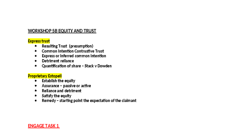 Workshop 5B: Equity and Trusts - Task Analysis and Legal Principles ...