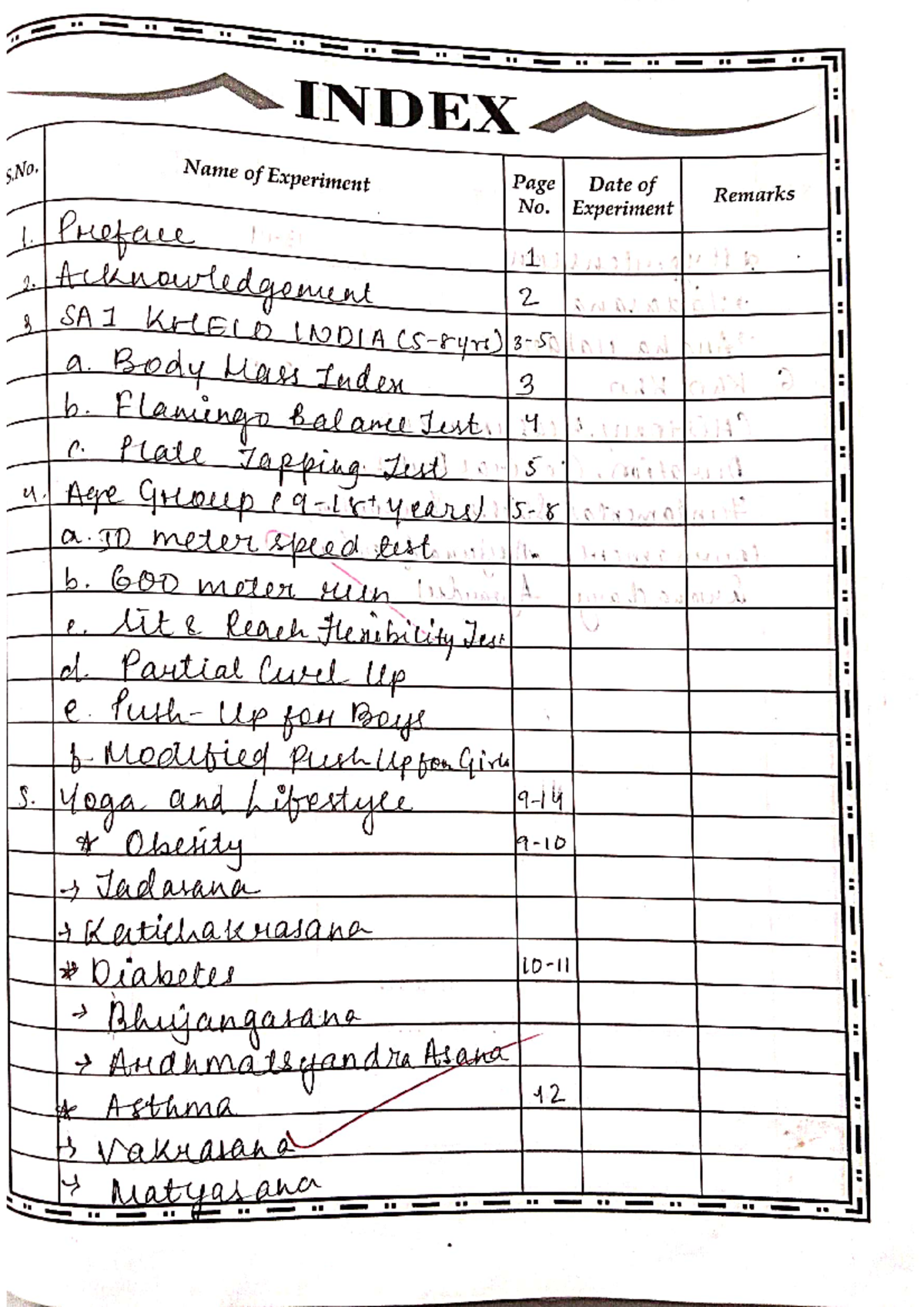 Physical Education practical - INDEX S. Name of Experiment Page Date of ...