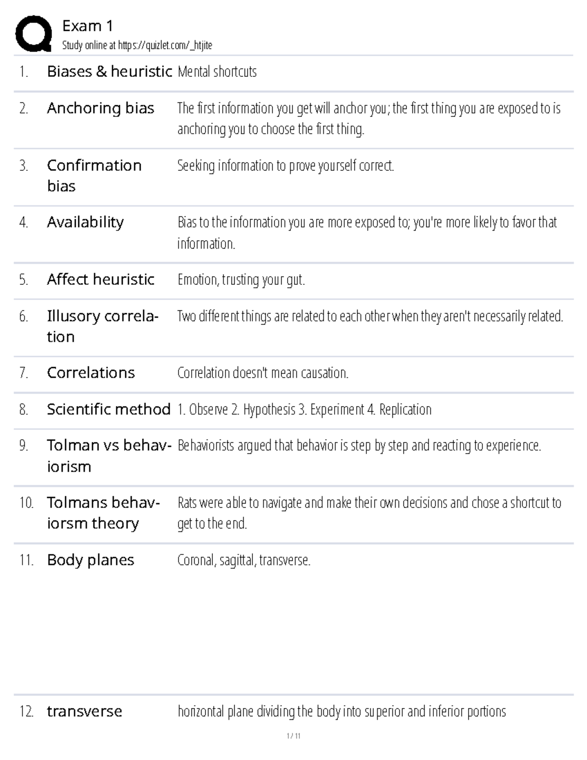 Exam 1 Study Guide: Key Concepts in Neuroscience & Psychology - Studocu