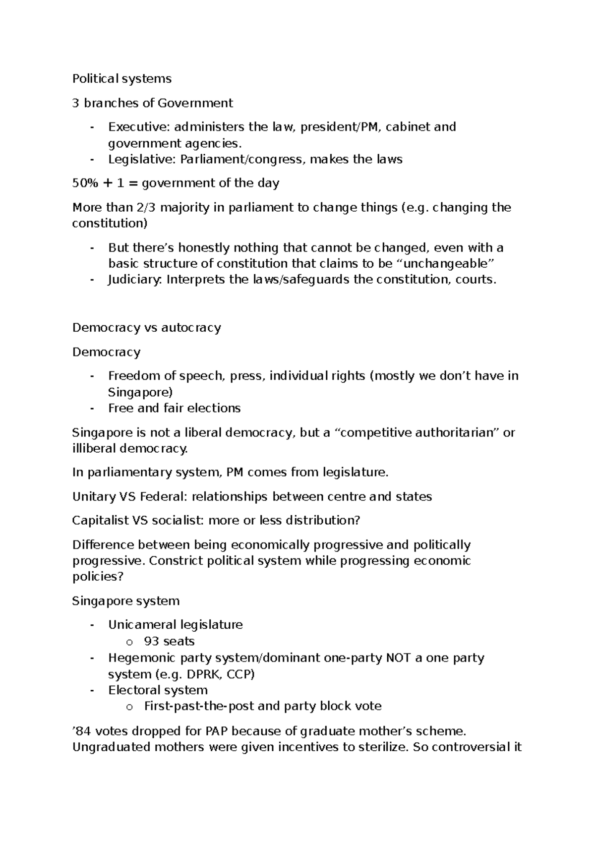 POL1001: Lecture 1 Notes on Political Systems and Governance - Studocu