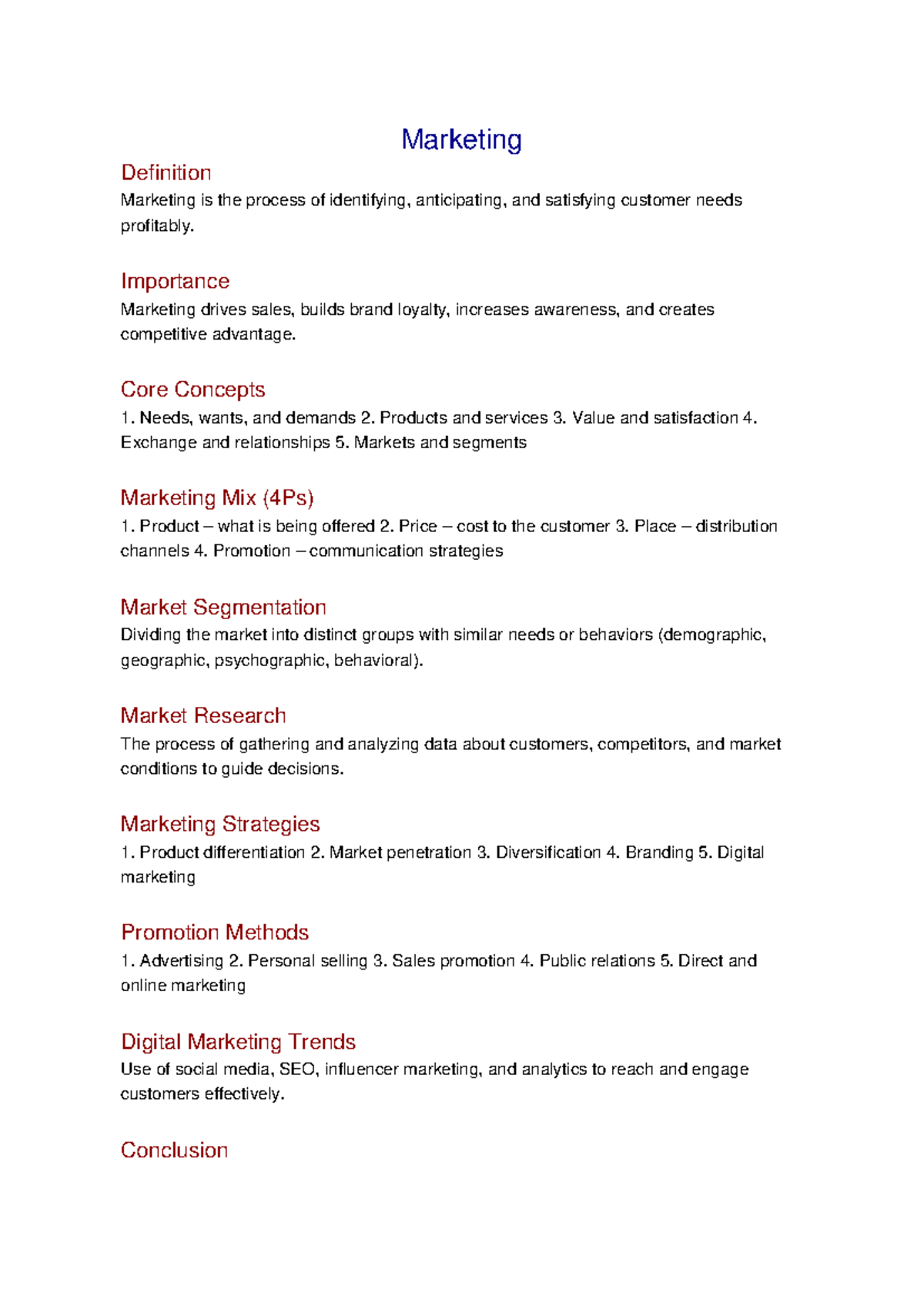 Marketing Notes: Key Concepts and Strategies for Success - Studocu