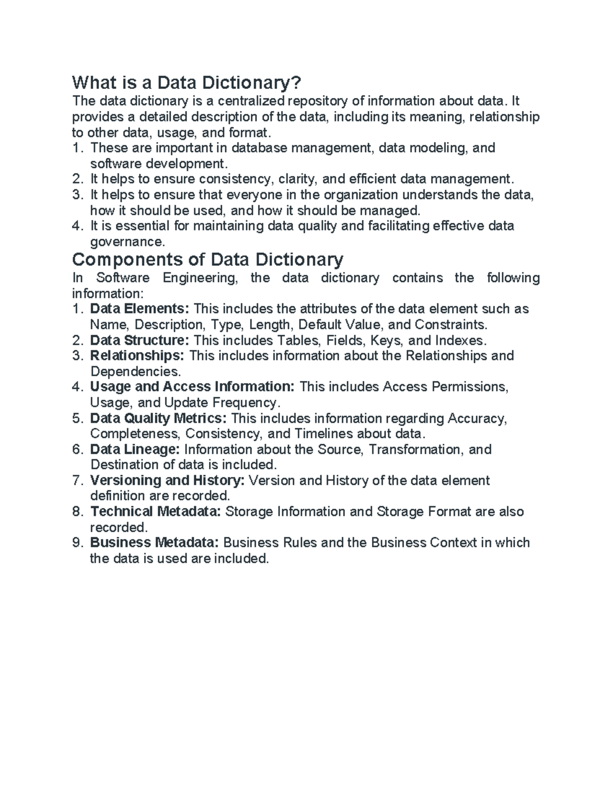 Datadictionary - software engineering - What is a Data Dictionary? The ...