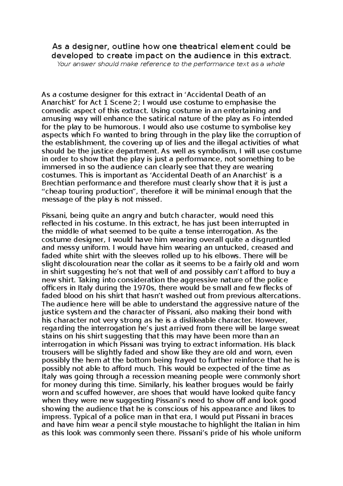 A-Level Drama: Costume Design Notes for 'Accidental Death of an ...